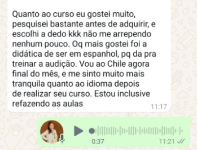 Print da conversa do WhatsApp com aluna que viajou para o Chile