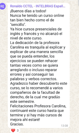 Print da mensagem do WhatsApp de Ronaldo no grupo de alunos